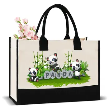 Сумка-тоут с рисунком милой панды, литературная сумка через плечо, иллюстрация, сумка для девочек, дорожная холщовая сумка в стиле харадзюку, подарок для учителя 3