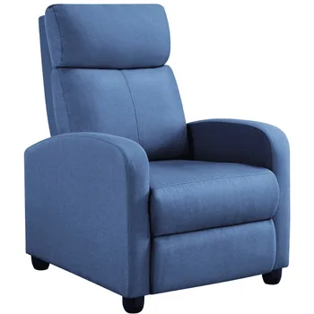 Тканевое кресло-качалка Easyfashion для кинотеатра с откидной спинкой и подставкой для ног, светло-голубой 5