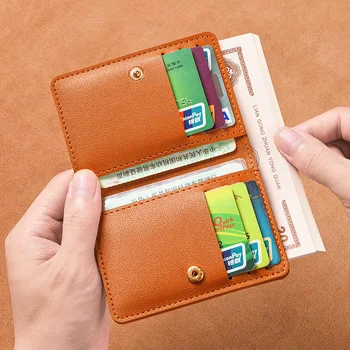 Цветной Простой кошелек для монет из тонкой кожи Ultra с кнопками для карт, женский маленький кошелек, Короткая солидная кредитная сумка, Женская для 15