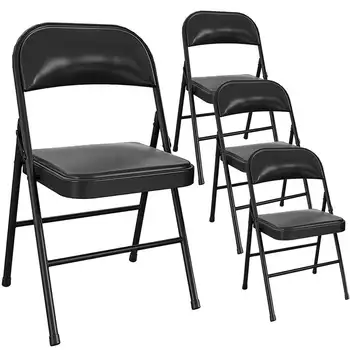 Черный металлический складной стул с мягкой обивкой для наружного использования в помещении 6
